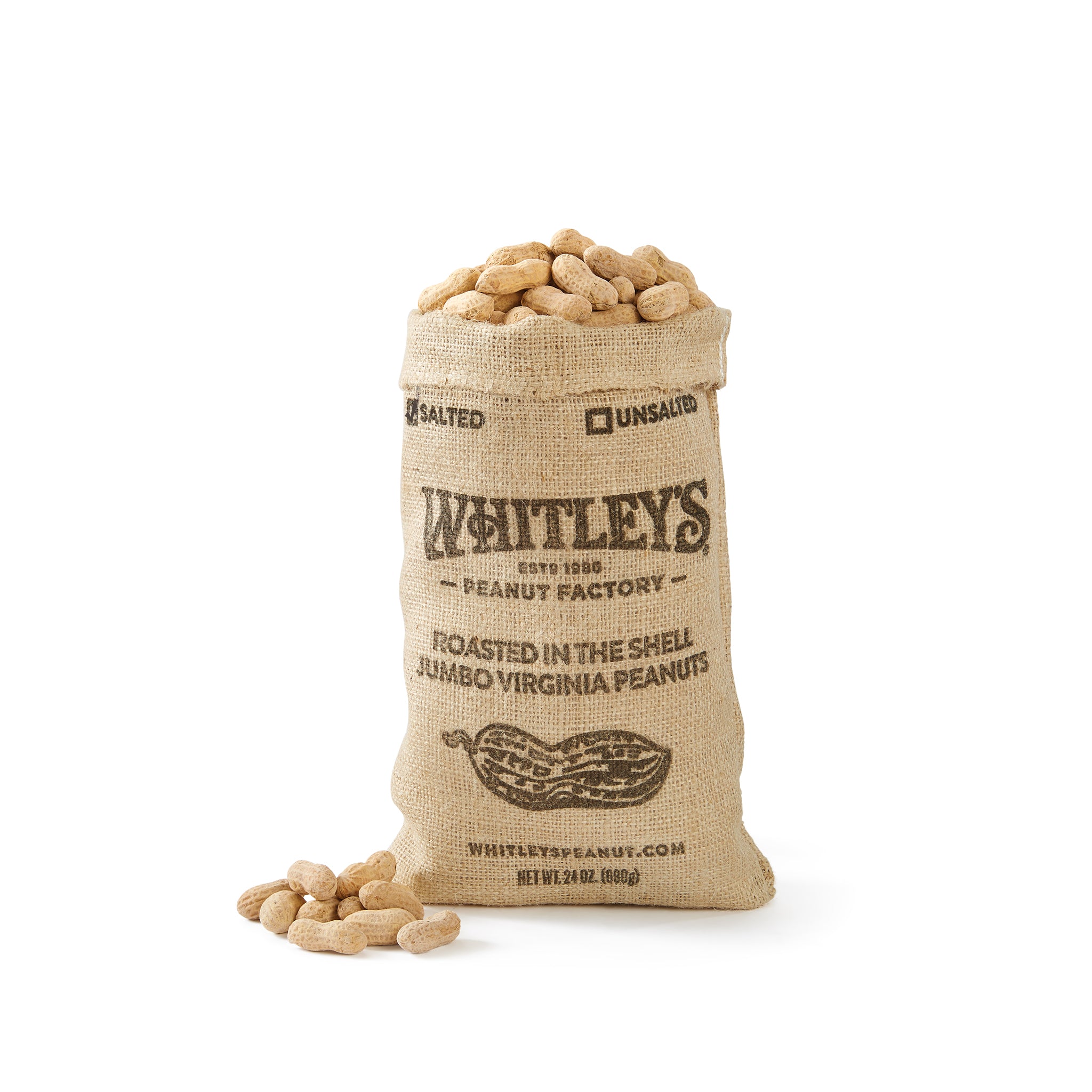 Case 12 -24 oz. Burlap Bag Salted Roasted-n-Shell Peanuts – Whitleys ...