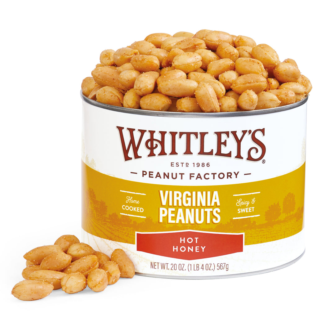 New! Case 12 - 20 oz. Tins Hot Honey Virginia Peanuts