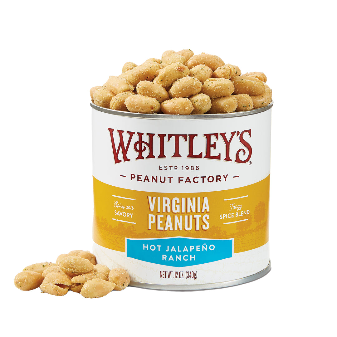 Case 12 - 12 oz. Tins Hot Jalape&ntilde;o Ranch Virginia Peanuts