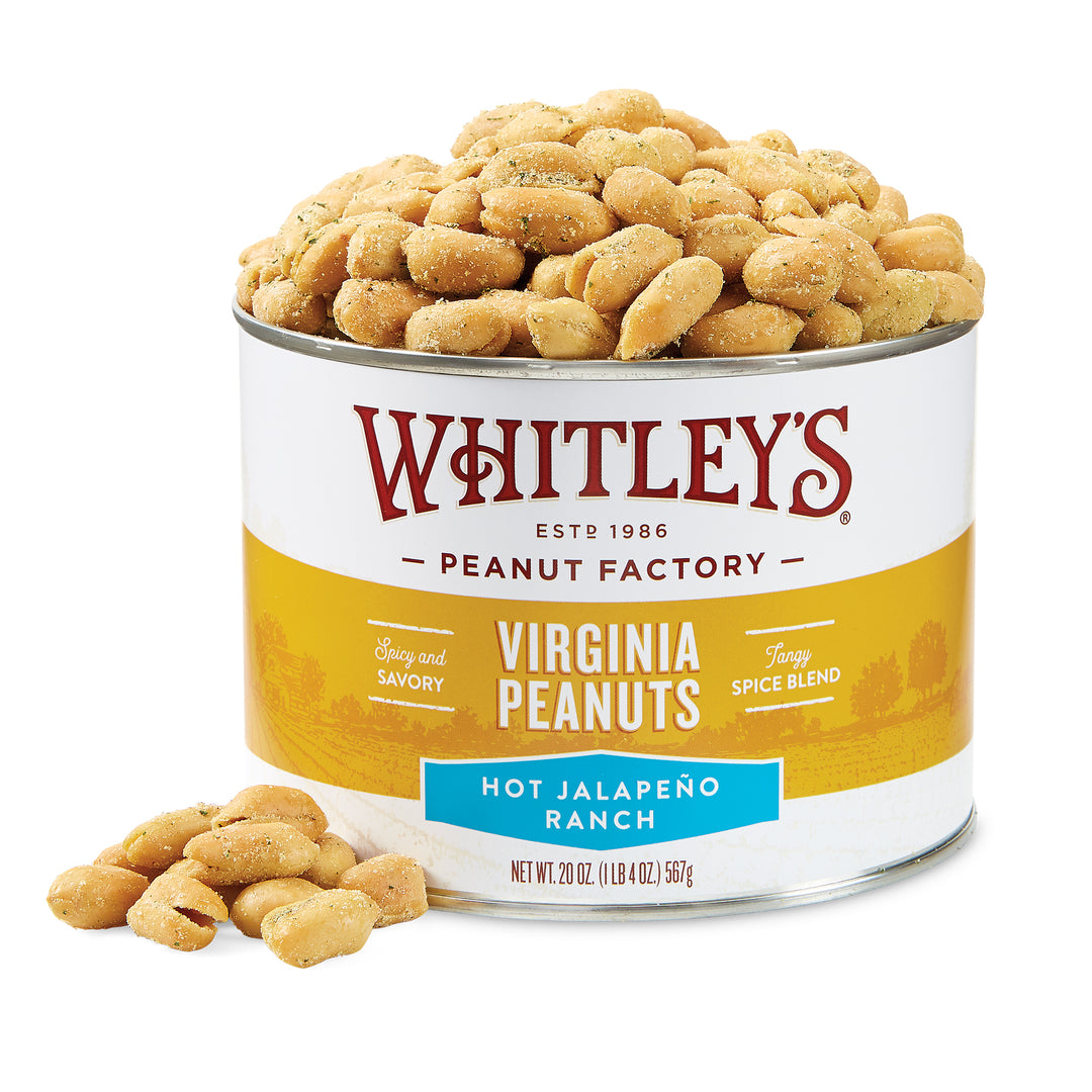 Case 12 - 20 oz. Tins Hot Jalape&ntilde;o Ranch Virginia Peanuts