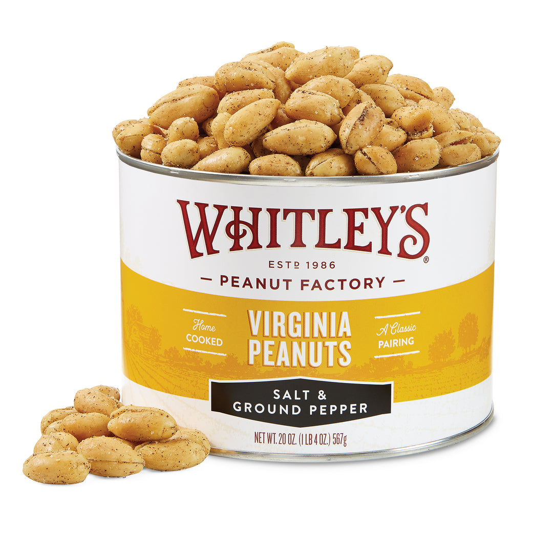 Case 12 - 20 oz. Tins Salt & Ground Pepper Virginia Peanuts